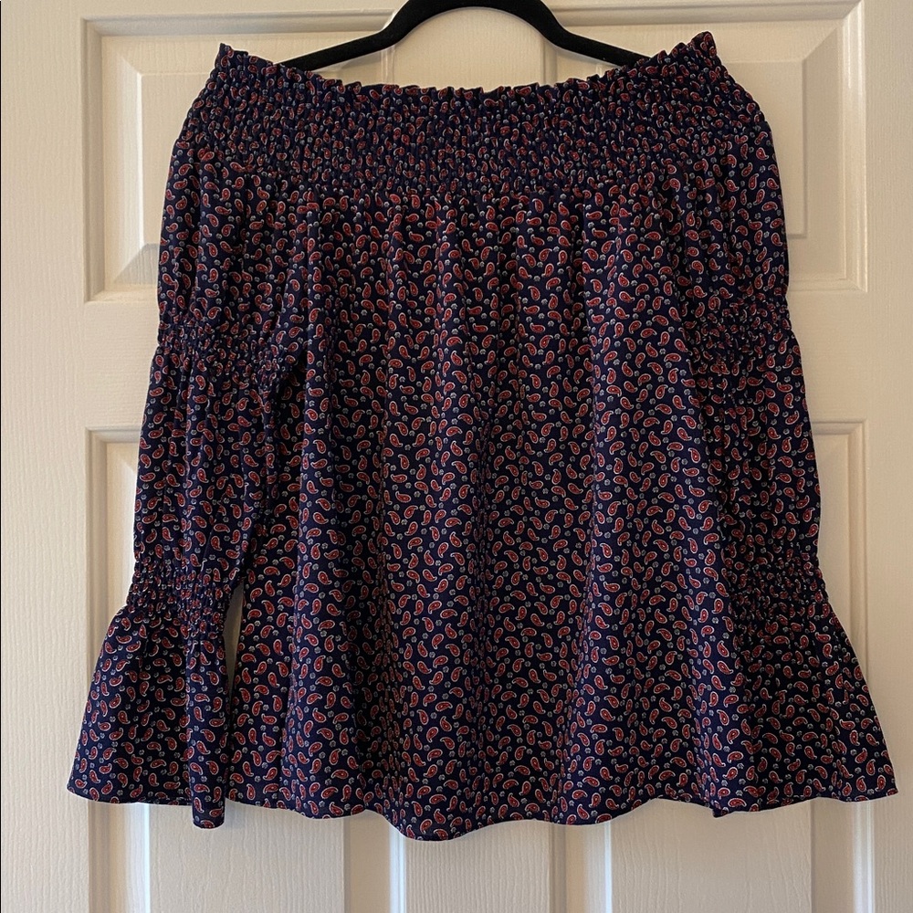 MICHAEL Michael Kors Off-Shoulder Top in Navy and Red